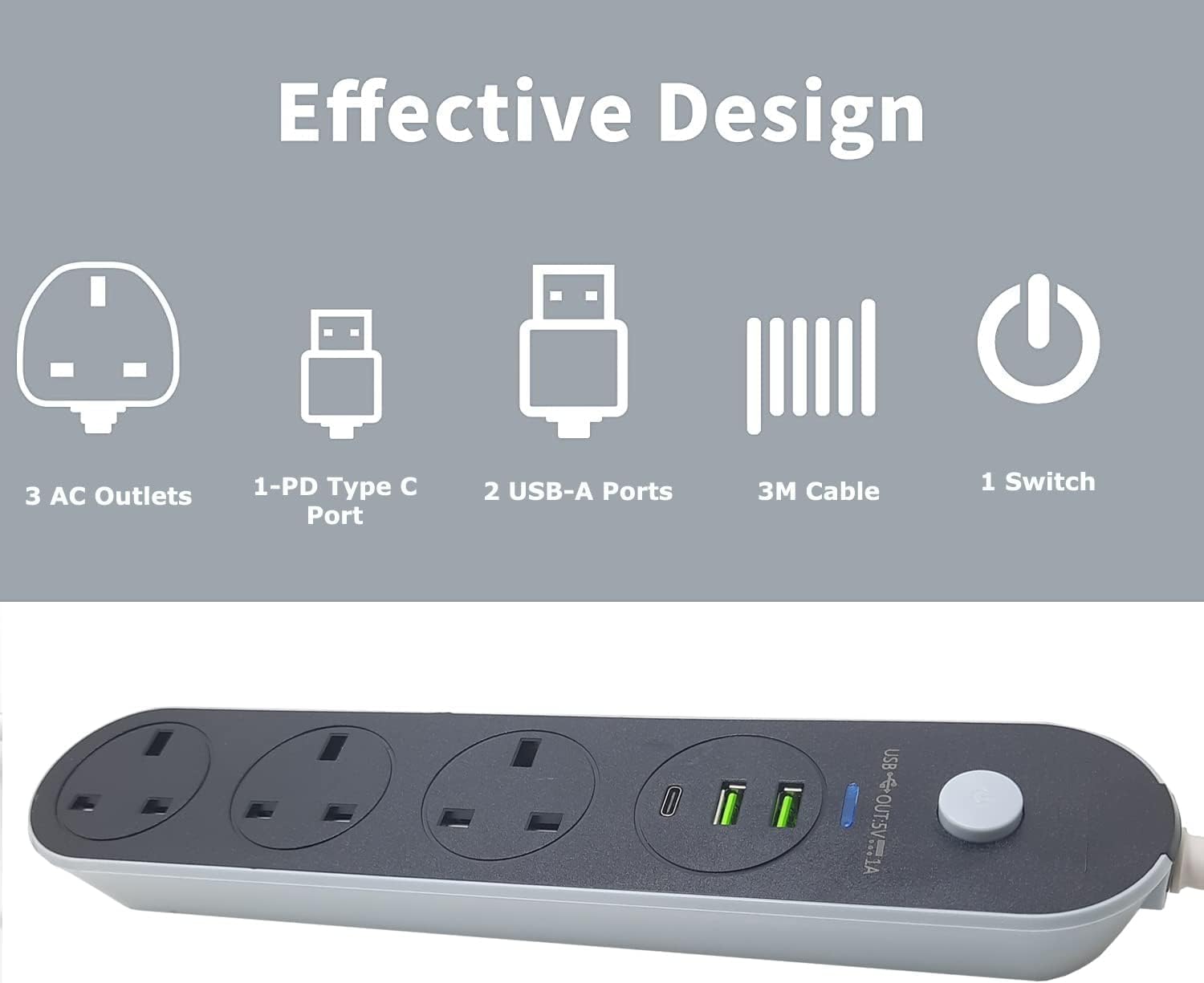 توصيلة كهرباء مع منافذ للشحن